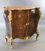 * A late 19th century Louis XVI style serpentine bombe commode,with marble top and Vernis Martin