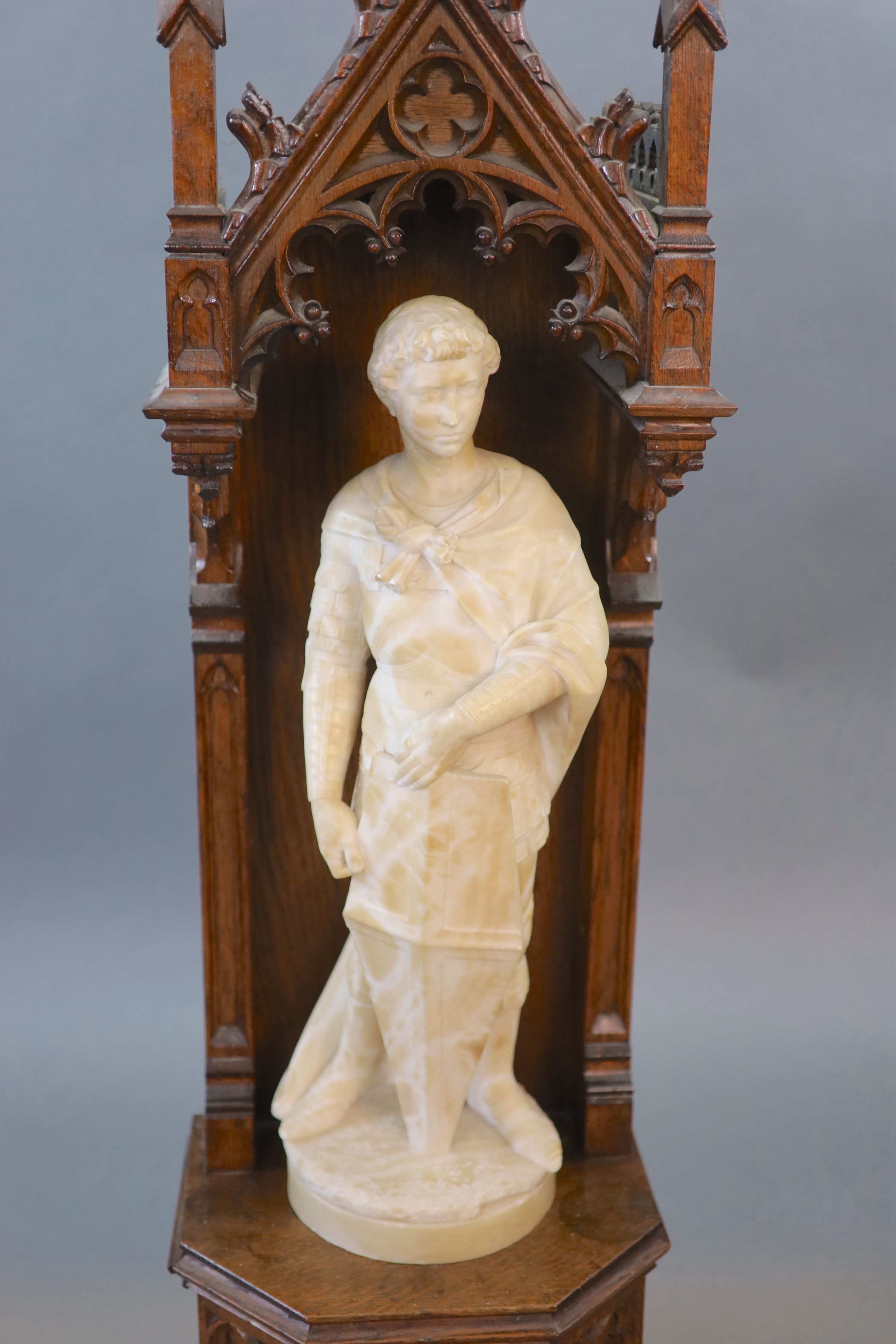 A carved white marble study of a romantically portrayed crusader, 19th centurythe figure raised on - Image 2 of 4