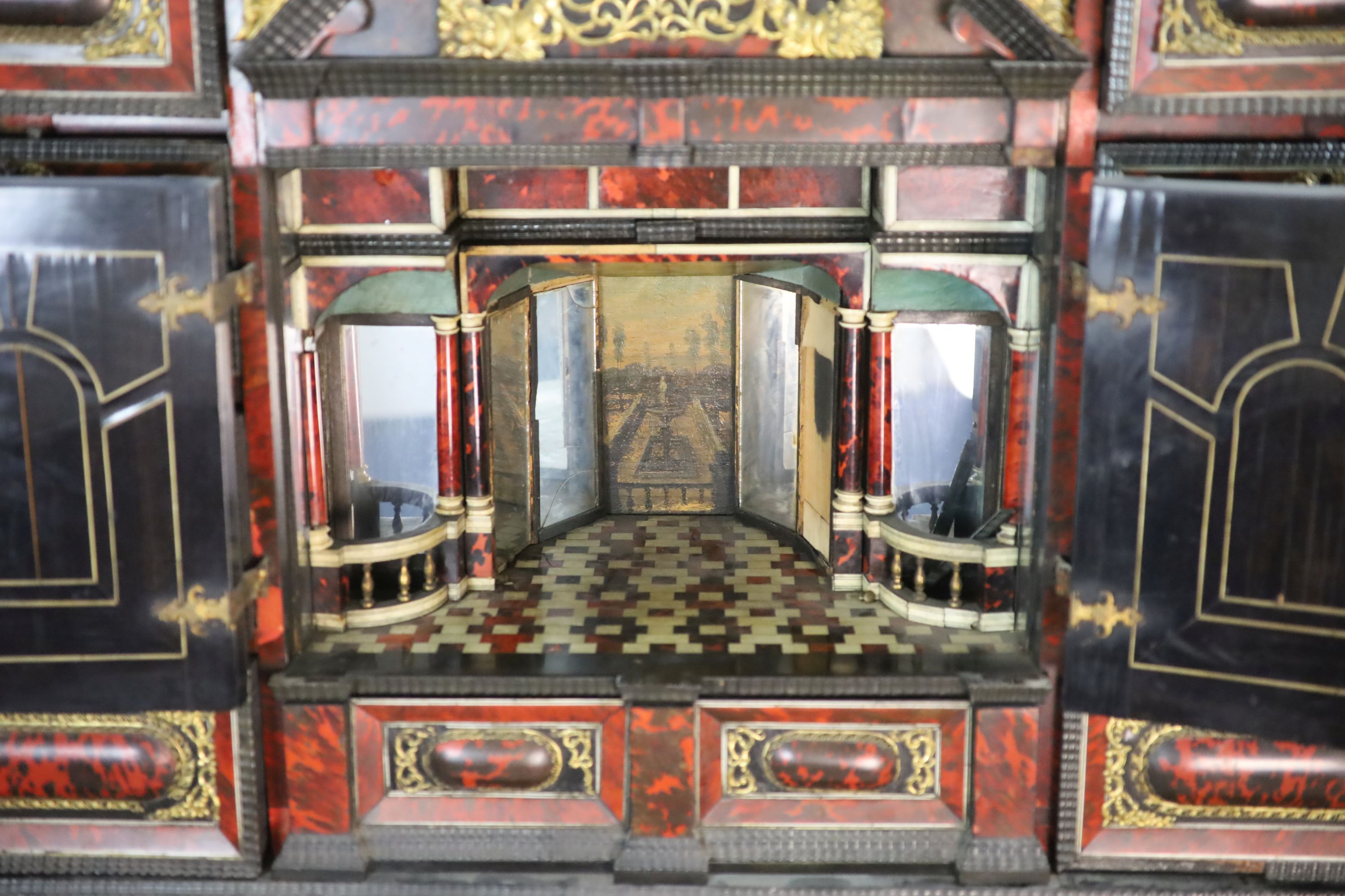 A late 17th century Portuguese ormolu mounted ebony and red tortoiseshell cabinet on stand,of - Image 6 of 7