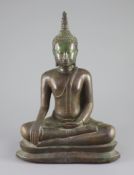 A large Thai bronze seated figure of Buddha Shakyamuni, Ayutthaya Period, 17th/18th century,seated