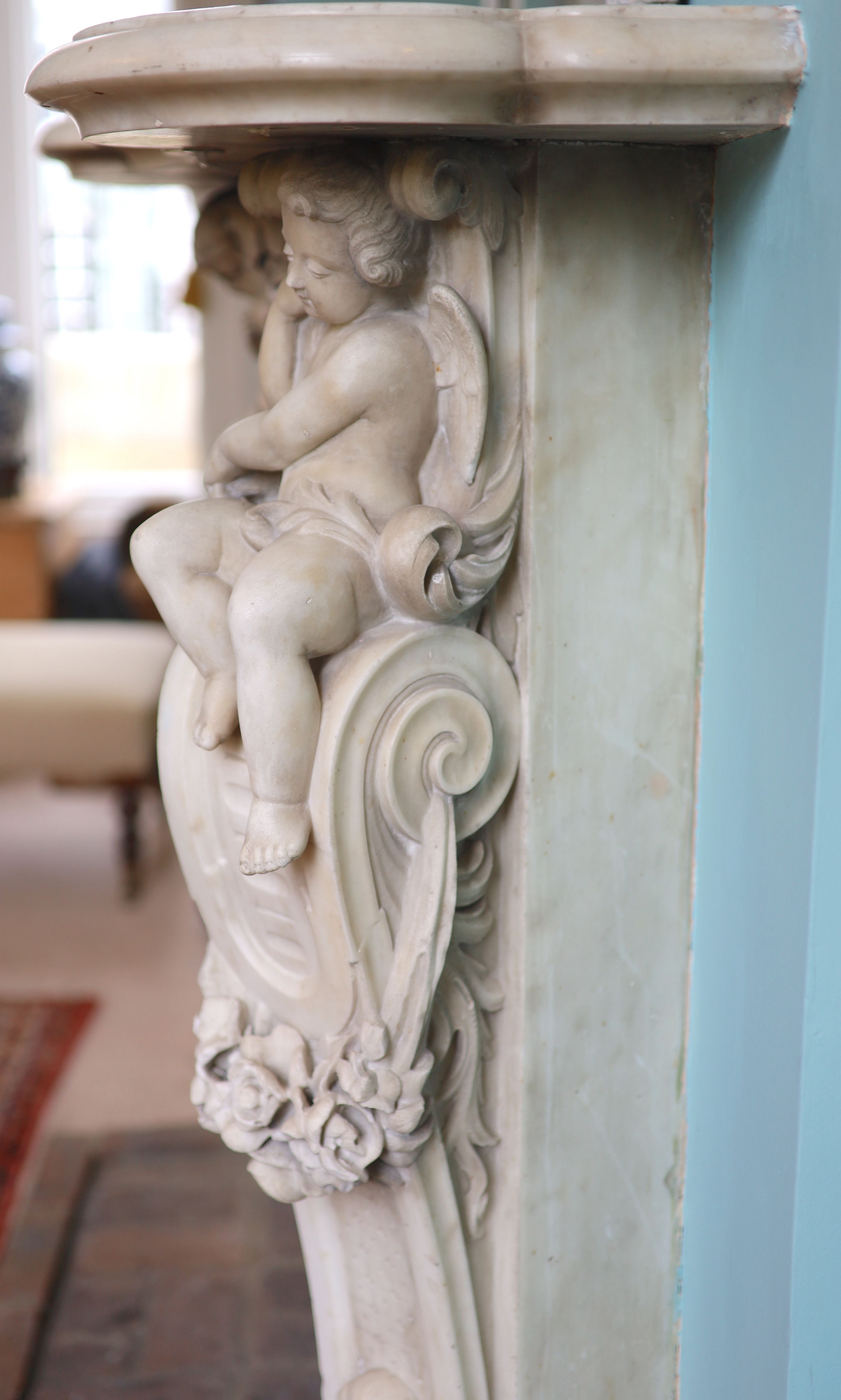 An important mid 19th century Italian white Carrara marble chimney piece,carved in the rococo - Image 8 of 23