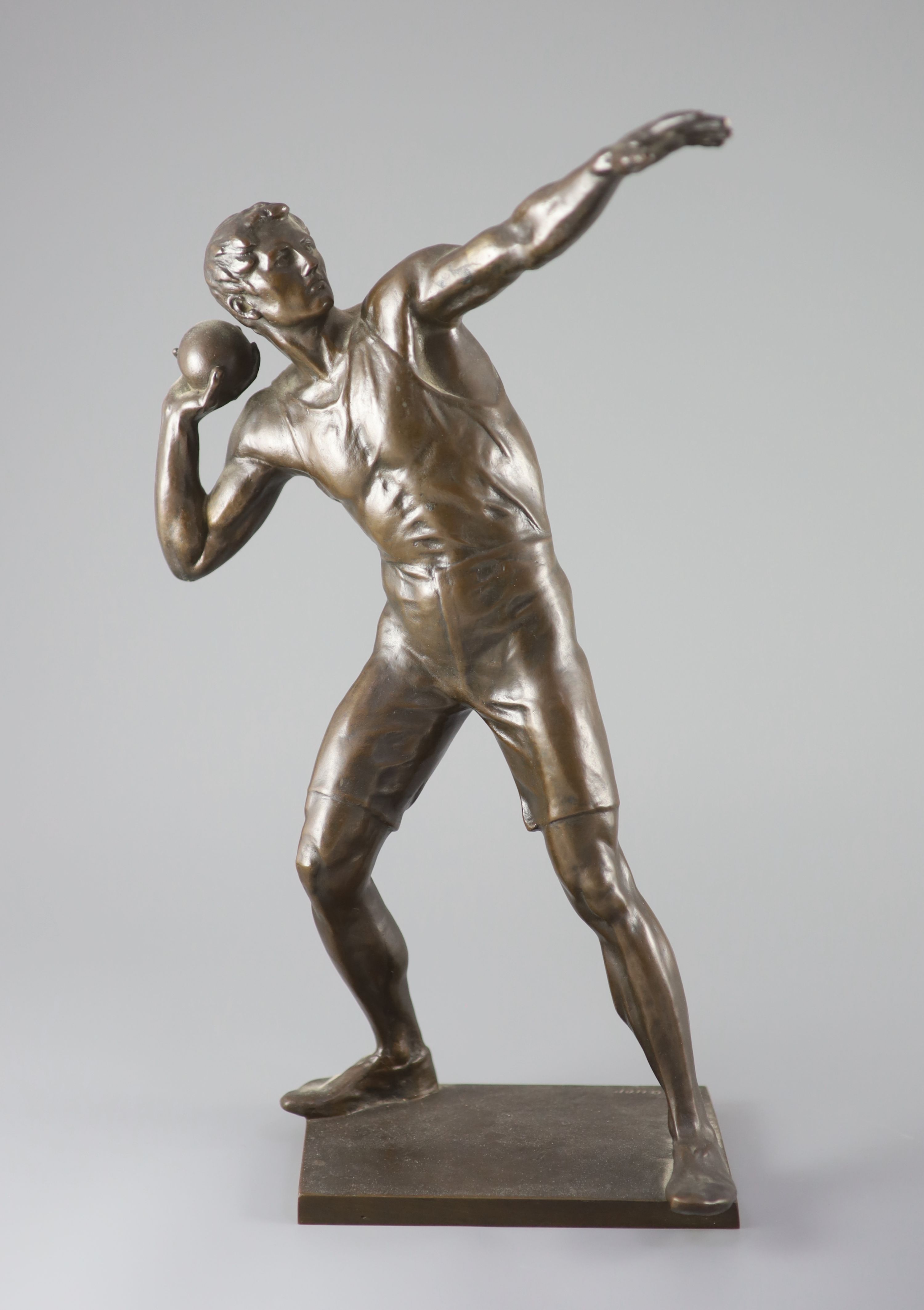 After Robert Cauer (1863-1947) a bronze figure of a shot-putter, c.1925,height 40cm, together with - Image 4 of 12