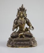 A Chinese gilt bronze figure of Amitayus, Qianlong mark and period (1736-95),holding a vessel in