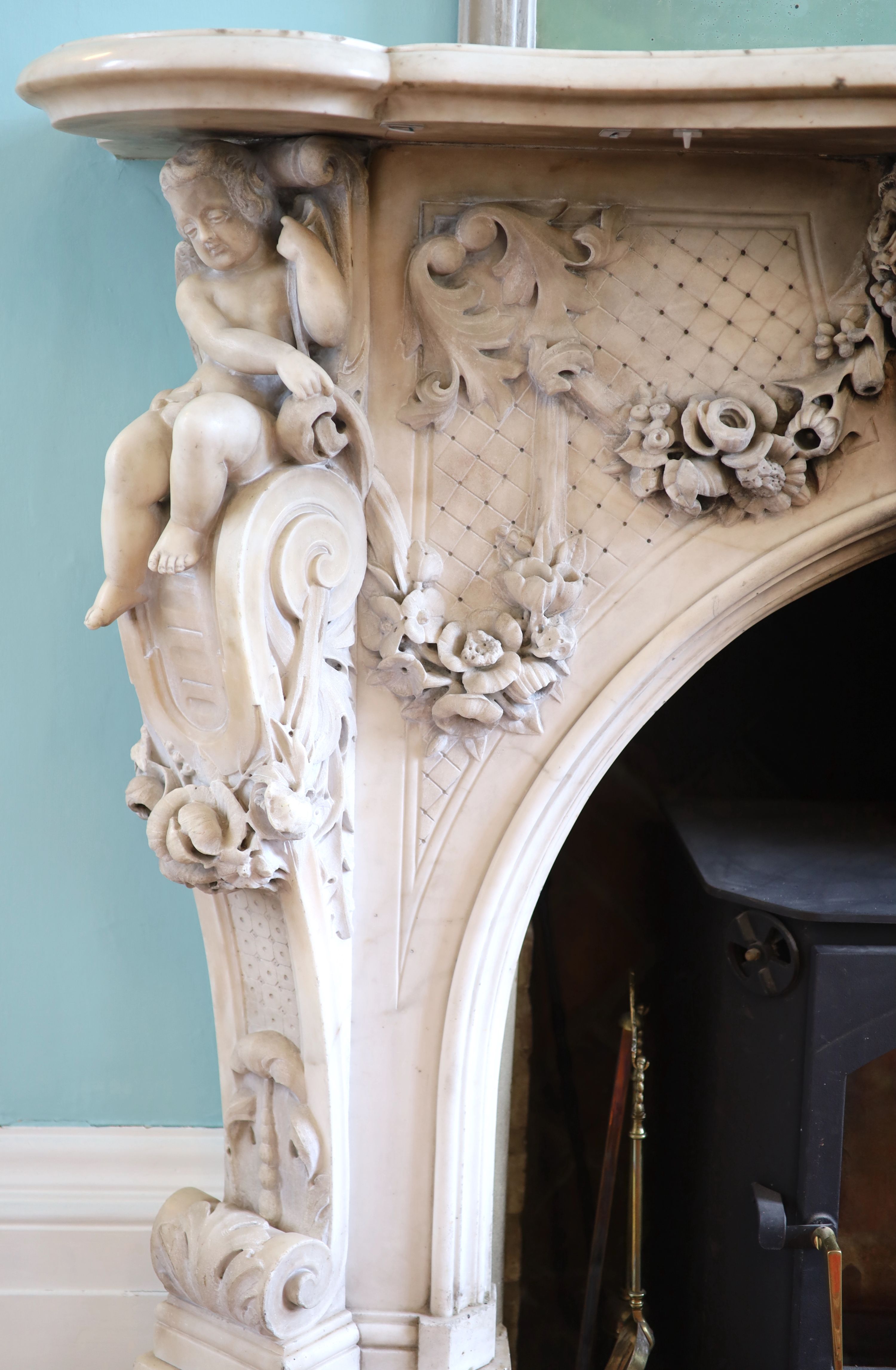 An important mid 19th century Italian white Carrara marble chimney piece,carved in the rococo - Image 2 of 23