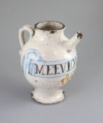 An Italian maiolica wet drug jar, Savona, late 17th century,polychrome painted and inscribed ‘P.P.