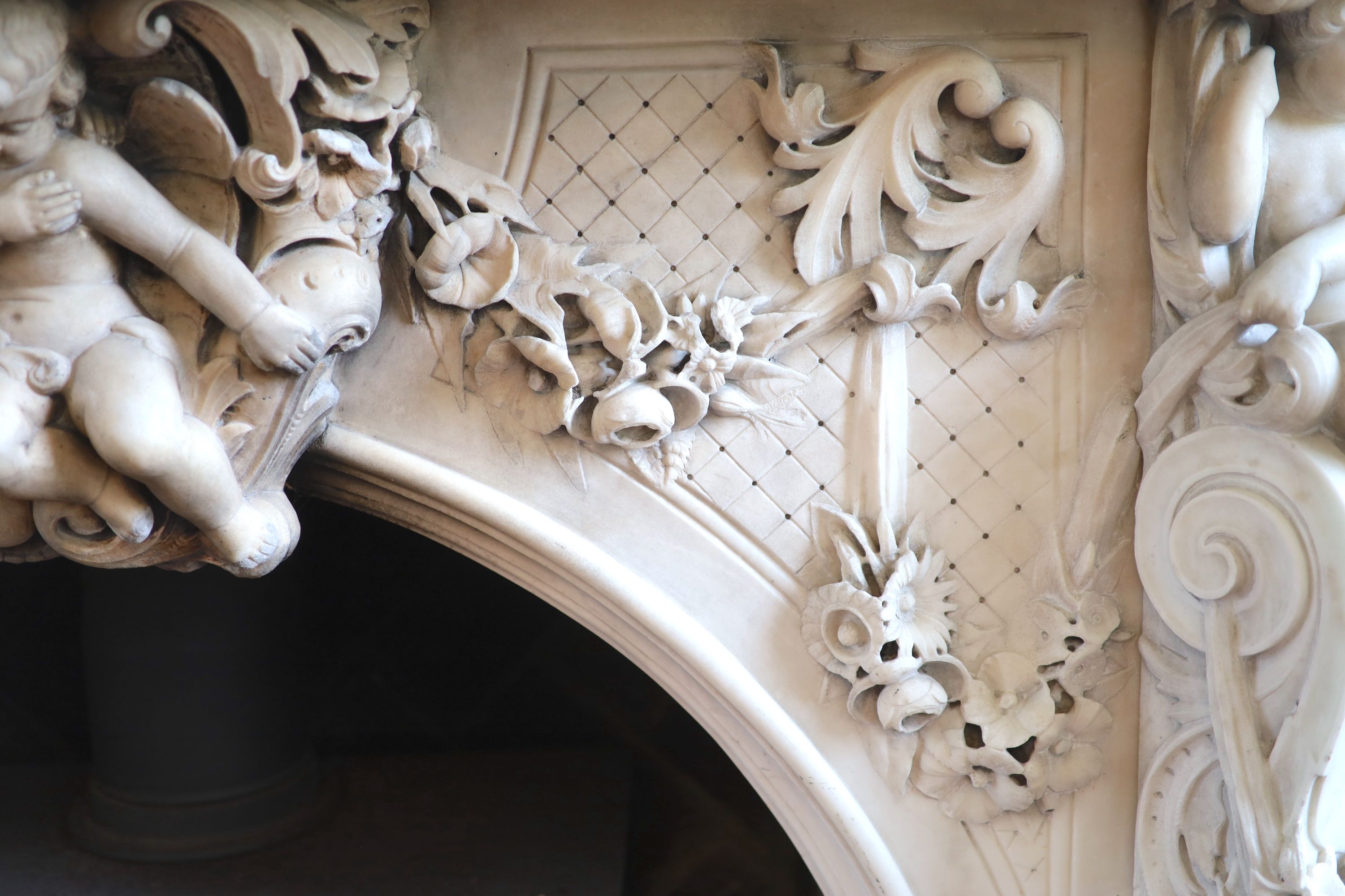 An important mid 19th century Italian white Carrara marble chimney piece,carved in the rococo - Image 6 of 23