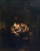 Johannes Rosierse (Dutch, 1818-1901)Figures around a table, under lamplightOil on canvas80 x 60 cm.
