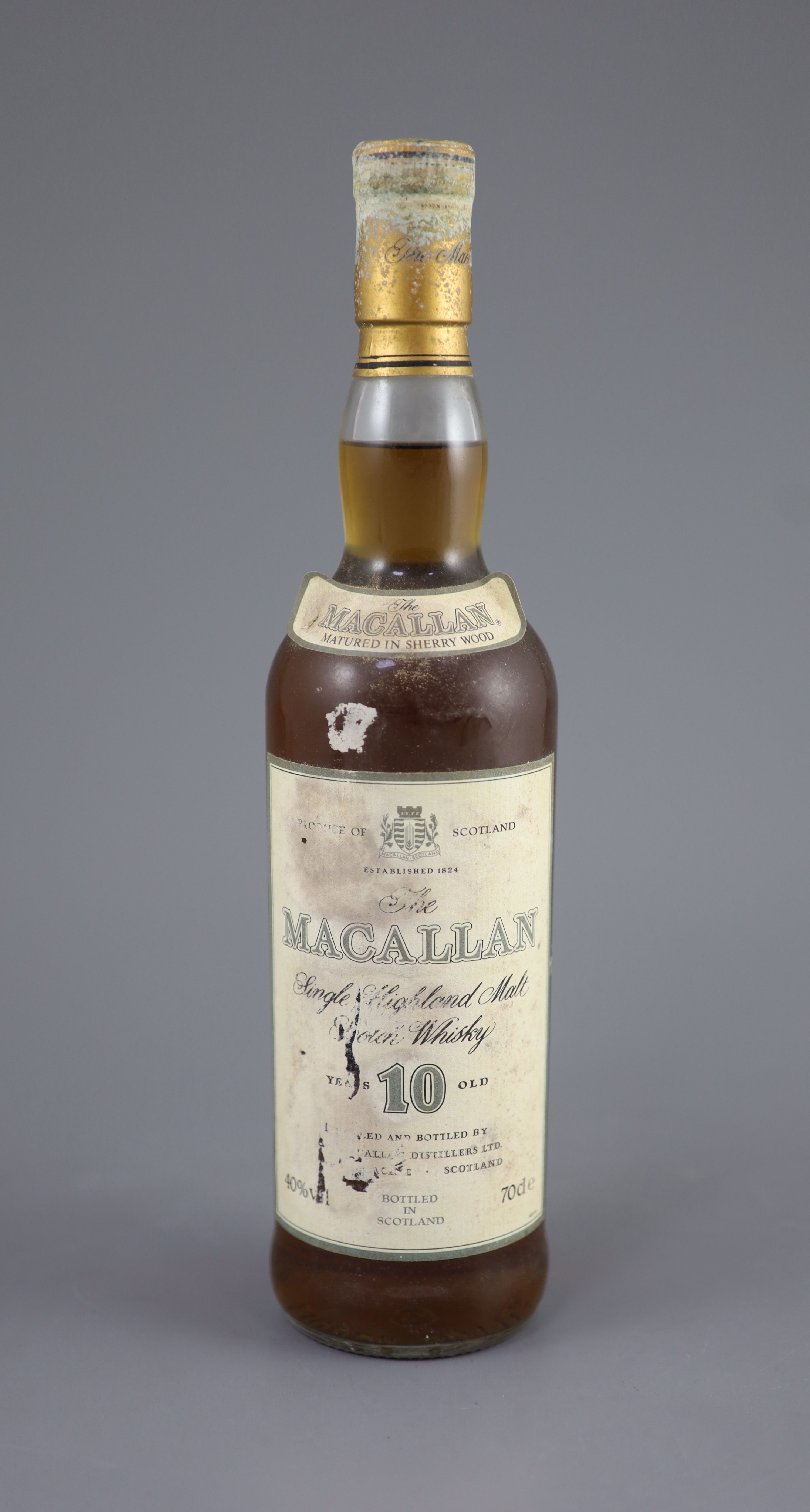 A bottle of Macallan Single Highland Malt Scotch Whisky, 10 Years Old, 70cl