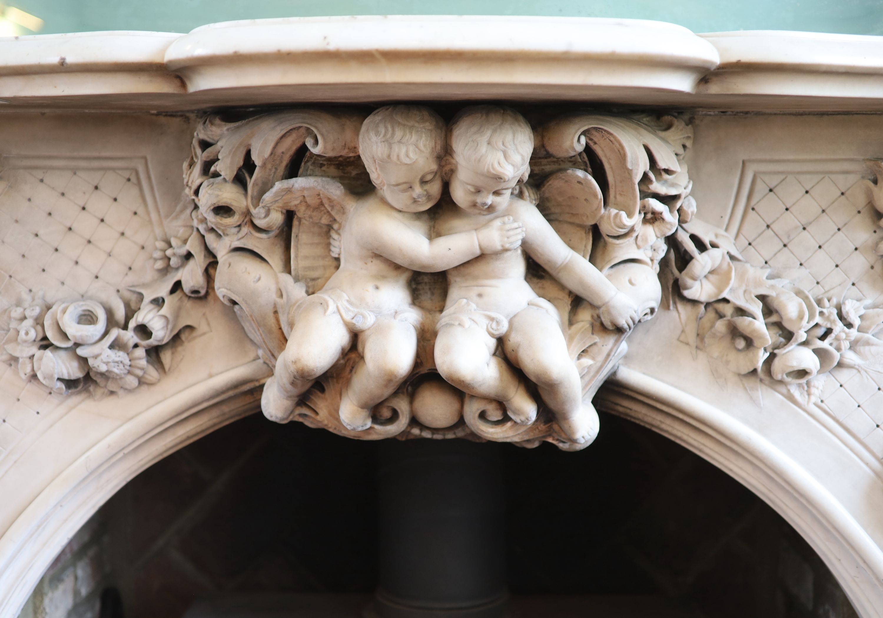 An important mid 19th century Italian white Carrara marble chimney piece,carved in the rococo - Image 4 of 23