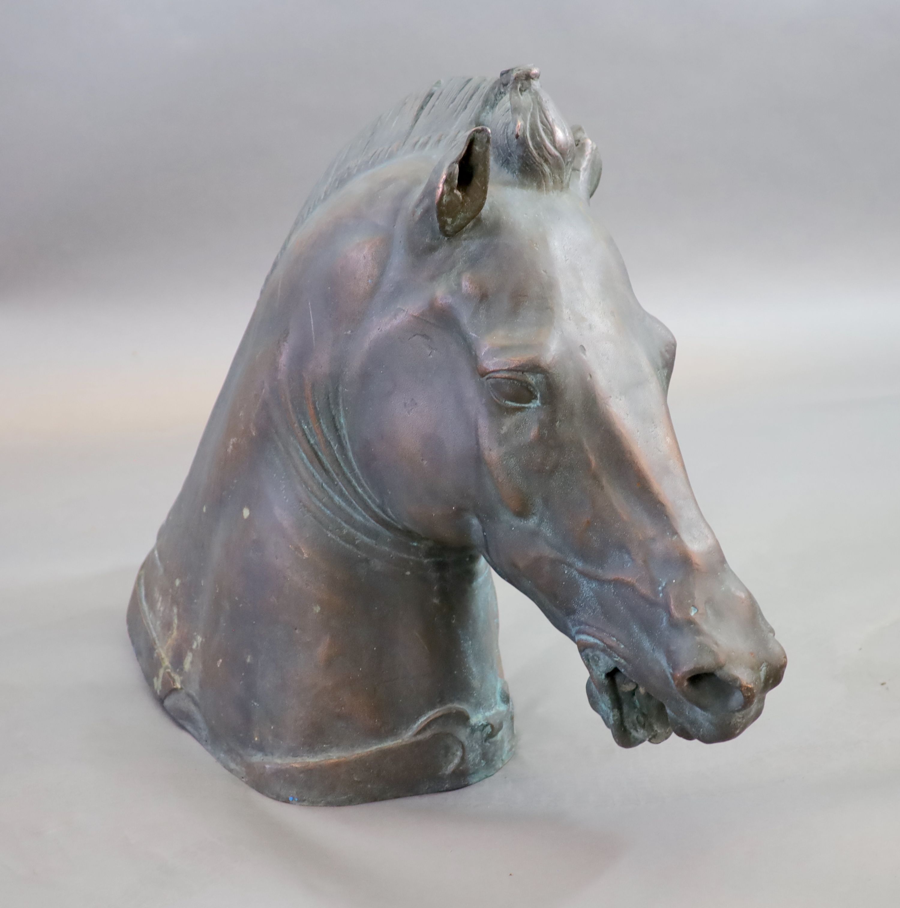 A large and impressive life-size bronze model after the Medici Riccardi horse’s head, 20th