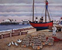 § Alfred Daniels (1924-2015)Brighton seafront with fishermen and the WEST pierAcrylic on