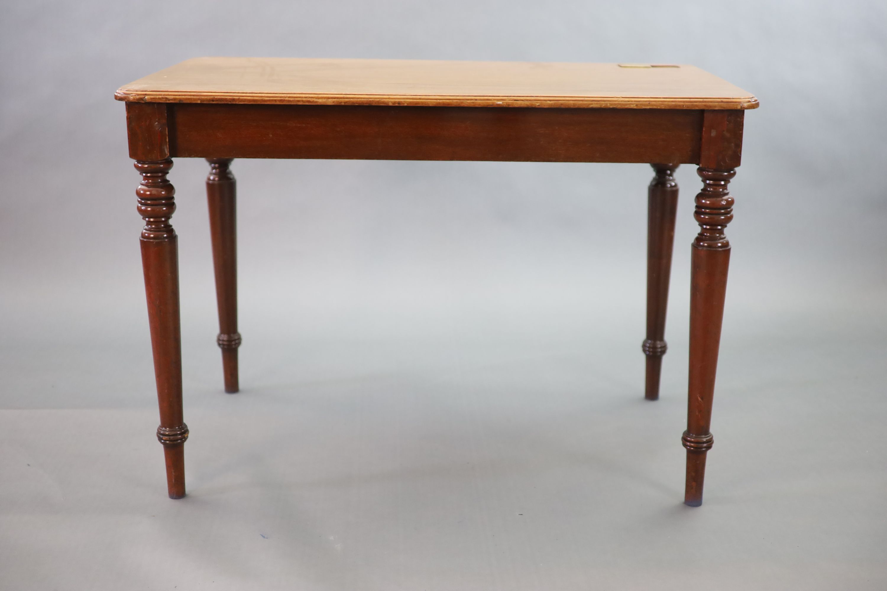 A Victorian mahogany writing table,with rounded rectangular top inset with a brass lidded inkwell, - Image 3 of 4