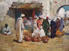 Robert E. Groves (1866-1944)North African market sceneoil on cardsigned and dated 191424 x 29cm