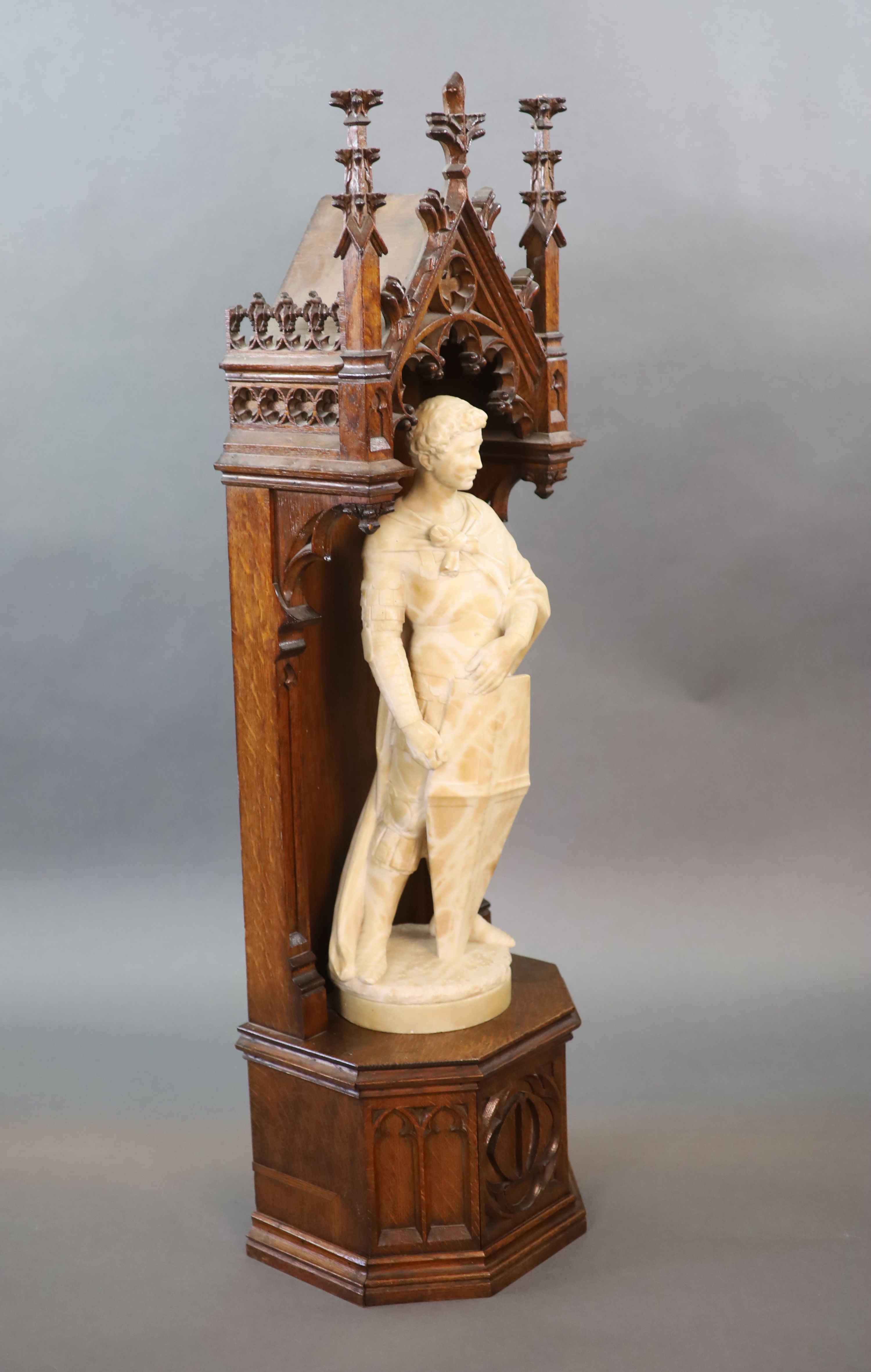 A carved white marble study of a romantically portrayed crusader, 19th centurythe figure raised on - Image 3 of 4