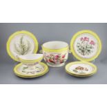 A group of Derby yellow ground botanical dessert and dinner wares, c.1790-1810,each piece painted