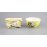 A Derby yellow ground topographical slops bowl and a similar bough pot, c.1790-1800,the bowl