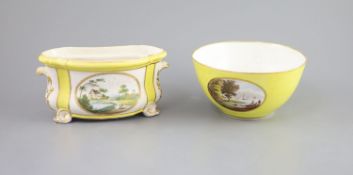 A Derby yellow ground topographical slops bowl and a similar bough pot, c.1790-1800,the bowl