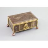 A German ormolu mounted hardstone casket, 19th centurywith scrolling floral escutcheon, raised on