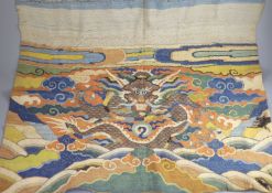 A Chinese late Ming Kesi 'dragon' panel, 17th century,finely woven in colours with a confronting