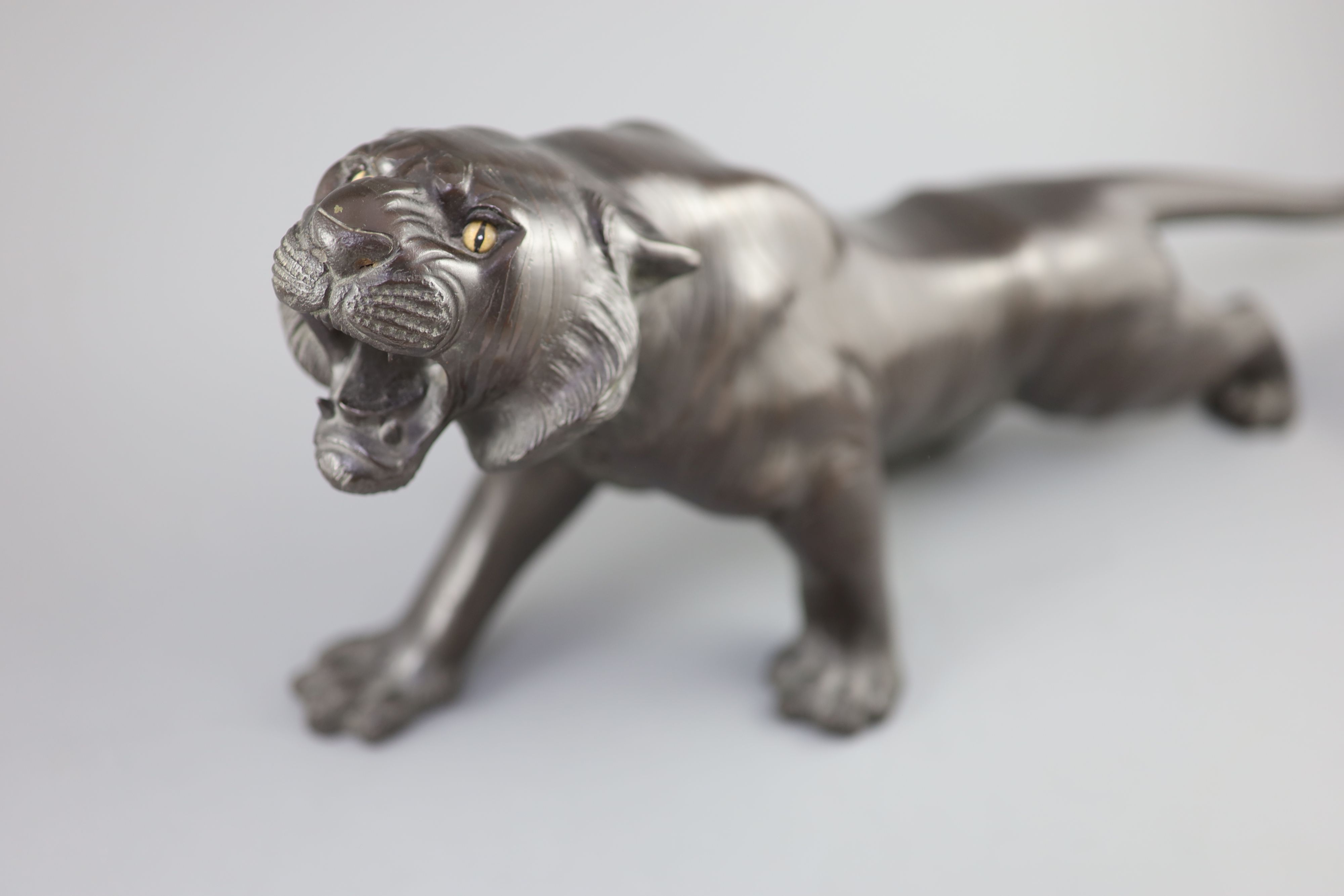 A large Japanese bronze figure of a tiger, Meiji periodnaturalistically modelled, standing roaring, - Image 2 of 4