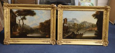 Late 18th century English SchoolClassical river landscapes with figuresOil on canvas, a pair42 x 58