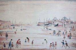 § Laurence Stephen Lowry (1887-1976)'On The Sands'limited edition printsigned in pencil, 393/