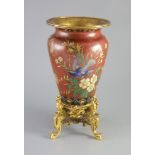 An Elkington & Co. Japonaise ormolu mounted 'cloisonne' enamel vase, c.1874,decorated with birds