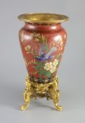 An Elkington & Co. Japonaise ormolu mounted 'cloisonne' enamel vase, c.1874,decorated with birds