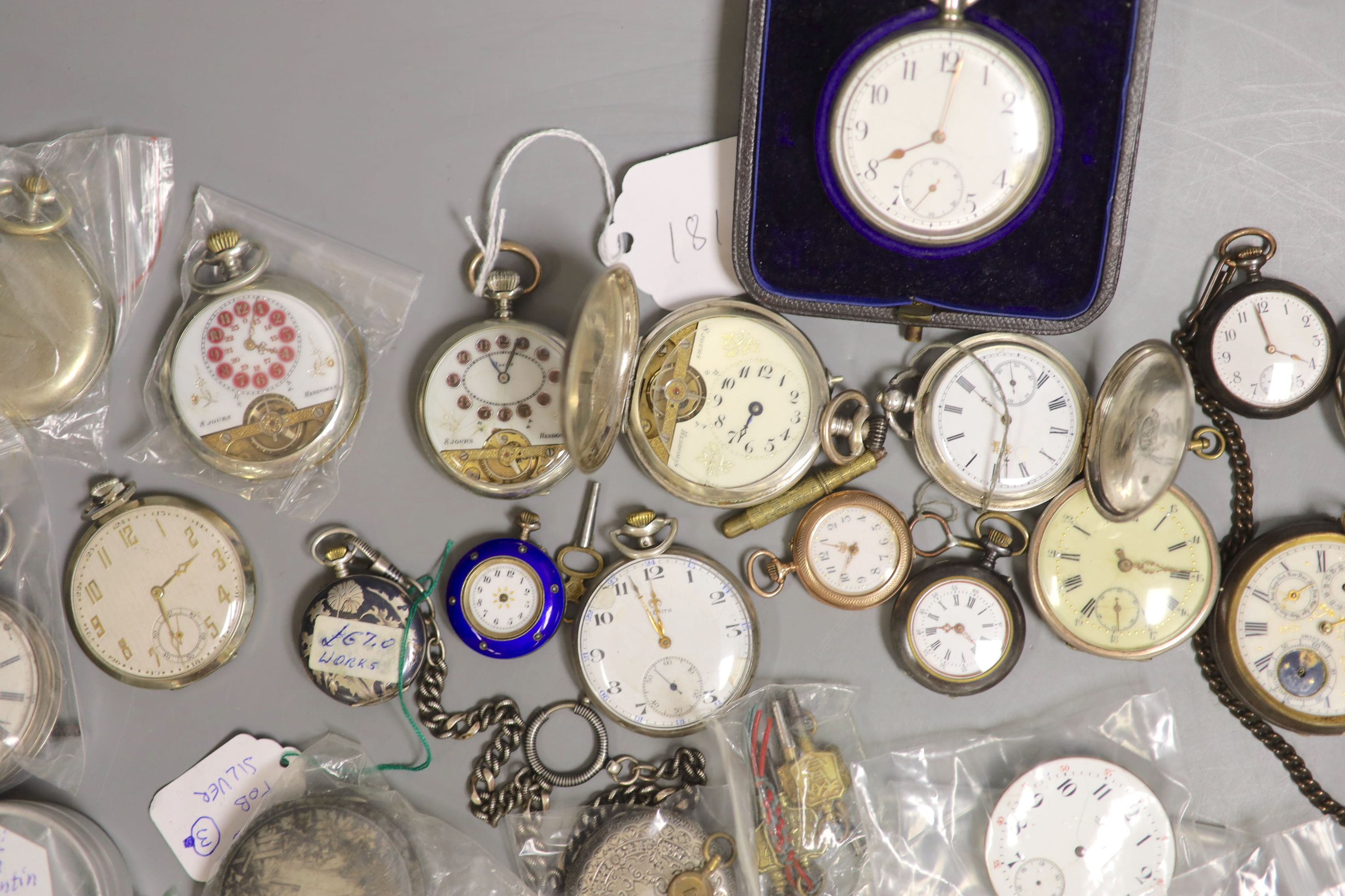 A quantity of pocket watches, movements etc. including three Hebdomas, one 800 standard, a Zenith, - Bild 3 aus 6