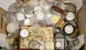 A large quantity of incomplete pocket watches, movements and parts etc. and a Rolex box.