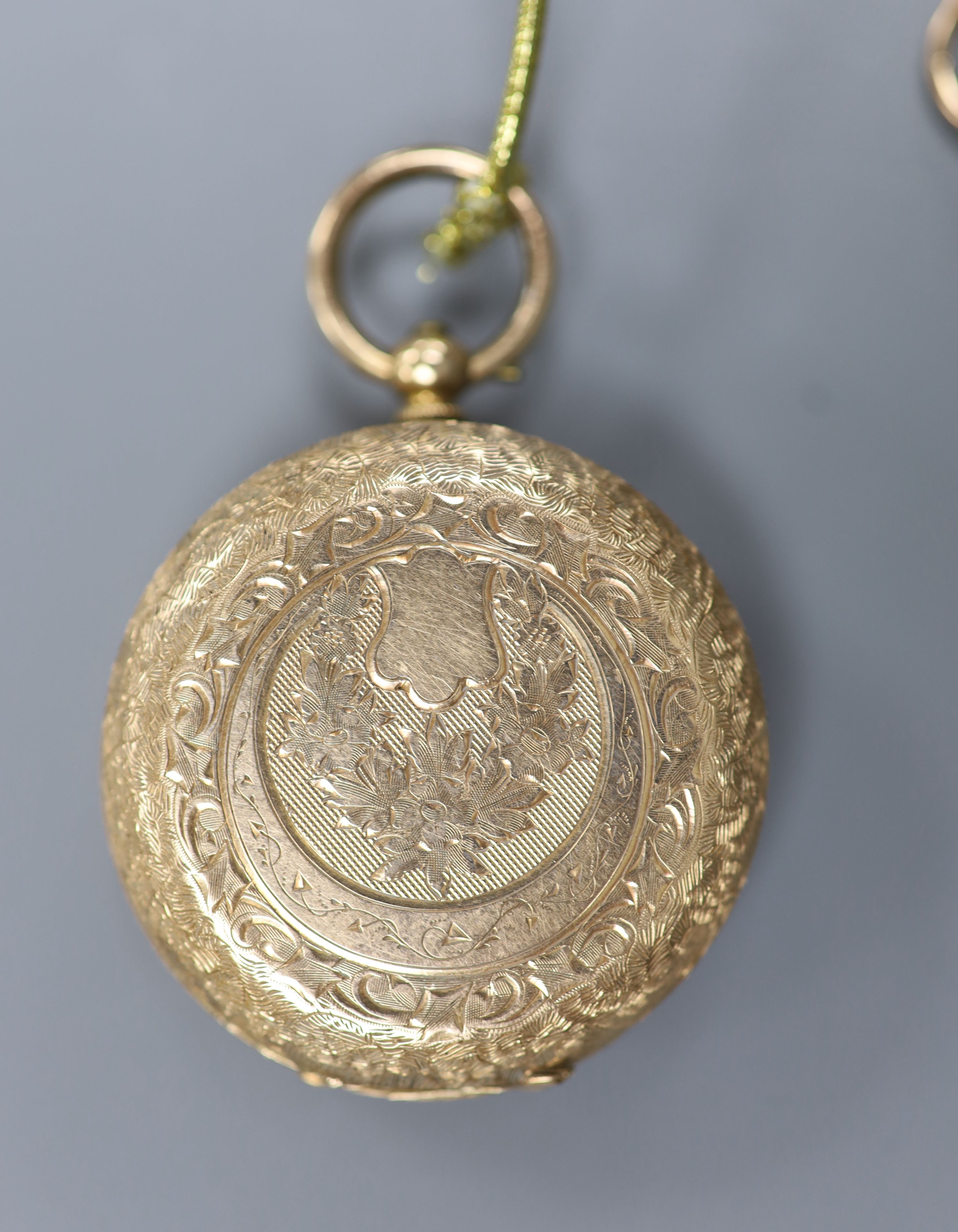 A lady's early 20th century continental 14k open faced pocket watch and a similar 9ct gold fob - Bild 2 aus 3