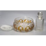 A small collection of cut and moulded glassware including a Murano amber flash cut fruit bowl