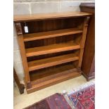 A Victorian faded mahogany open bookcase, width 112cm, depth 34cm, height 121cm