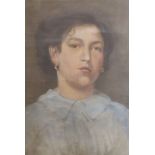 Italian School, oil on canvas, Portrait of a woman wearing a blue blouse, 40 x 27.5cm