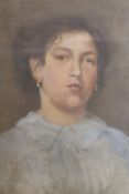 Italian School, oil on canvas, Portrait of a woman wearing a blue blouse, 40 x 27.5cm