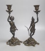A pair of 19th century French bronze candlesticks, modelled as natives, height 32cm