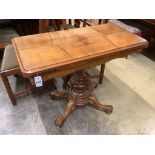A Victorian walnut folding top tea table, width 92cm