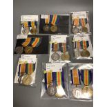 Nine WW1 BWM & Victory medal pairs;M-341626 Pte W.H.White ASC107173 Gnr T.H.Harris RA6977 Pte A.C.