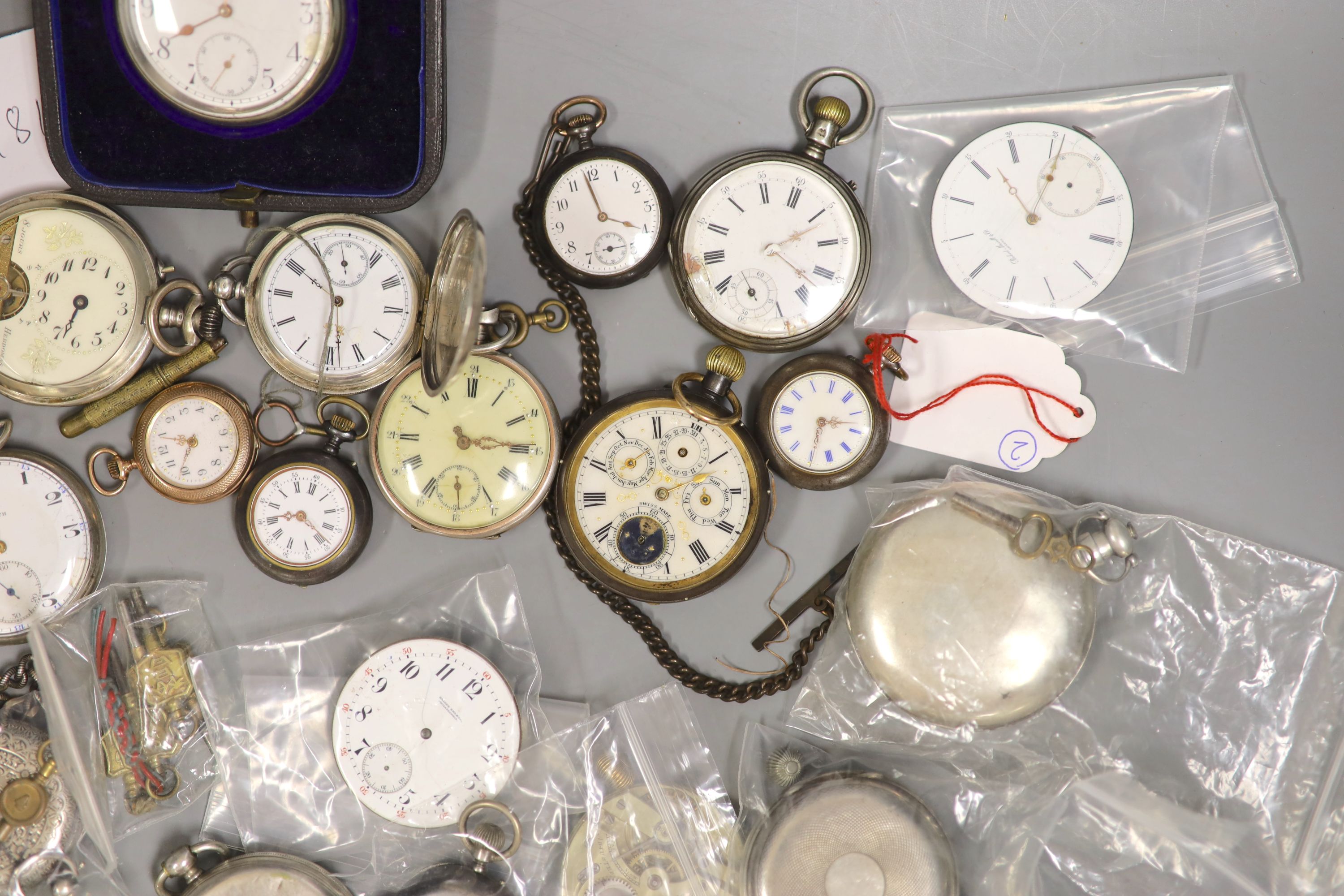 A quantity of pocket watches, movements etc. including three Hebdomas, one 800 standard, a Zenith, - Bild 2 aus 6