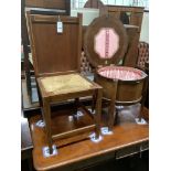 An Edwardian Bond & Son patent trouser press chair and a sewing table