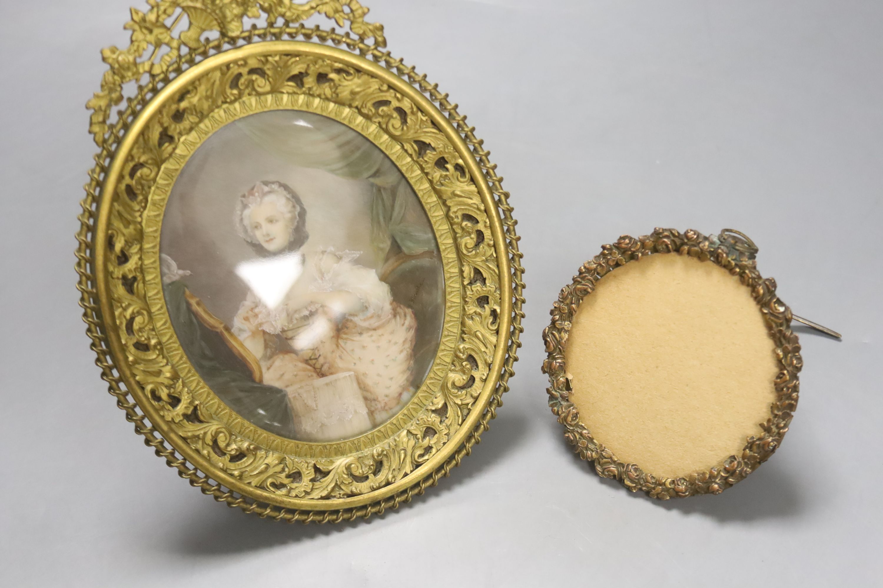 A Victorian framed miniature (snuff box lid) of children in a nursery, another miniature and three - Image 4 of 4