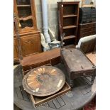 A Victorian butler's tray, 55cm and three incomplete items of furniture comprising a canterbury