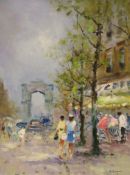 Harrij van Dongen (1909-), oil on canvas, Paris street scene with the Arc de Triomphe, signed, 50 x