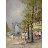 Harrij van Dongen (1909-), oil on canvas, Paris street scene with the Arc de Triomphe, signed, 50 x