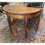 A George III satinwood demi lune folding card table, width 91cm, depth 42cm, height 71cm