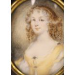 English School c.1900, watercolour on ivory, Miniature of a lady, 9 x 7cm