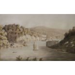 Reverend John Swete (c.1752-1821), watercolour, Shipping along an estuary, 20 x 31cm