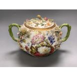 A Minton Meissen style flower encrusted large bowl and cover, c.1835, 17cm, pseudo crossed swords