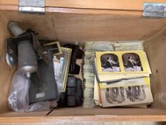 A teak box of photographs, glass negatives etc.
