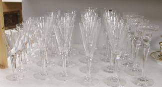 A collection of nine Darlington Sharon designed sherry glasses with four matching candlesticks